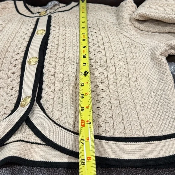 J. Crew Cropped Cable-knit Sweater - Classic Cardigan -Size Large tan black - Picture 15 of 15